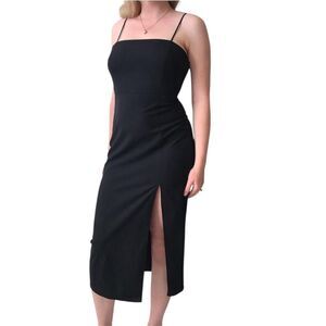 Zara Black Midi Sheath Dress Thigh Slit Womens Size Small Little Black Dress